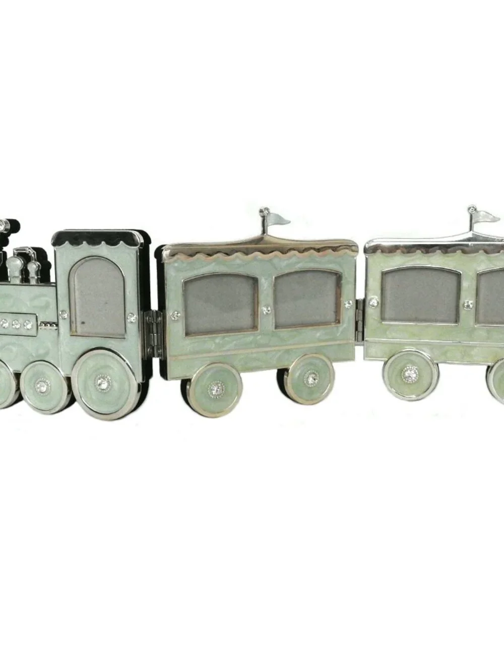 TR Mint Green Enamel & Crystal Train 5-Photo Frame Family Baby Grandchildren